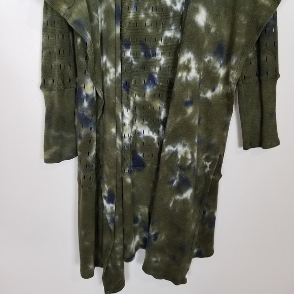 XCVI Wearables Cardigan Sz  XL Waterfall Tie Dye Artsy Lagenloo Topper Open Knit - Picture 3 of 10
